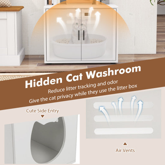 56 Inch Tall Cat Litter Box Enclosure with Storage-White