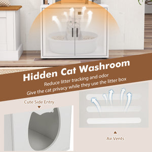56 Inch Tall Cat Litter Box Enclosure with Storage-White