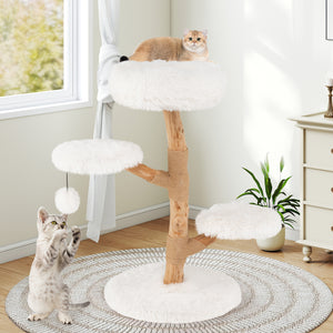 Cat Tree Solid Pear Wood with Perch and Natural Jute Scratching Posts-White