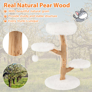 Cat Tree Solid Pear Wood with Perch and Natural Jute Scratching Posts-White