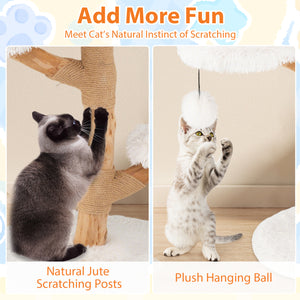 Cat Tree Solid Pear Wood with Perch and Natural Jute Scratching Posts-White