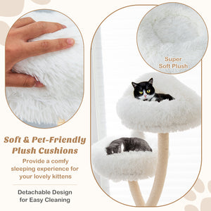70 Inch Tall Cat Tree 4-Layer Cat Tower with 3 Perches and Dangling Balls-Beige