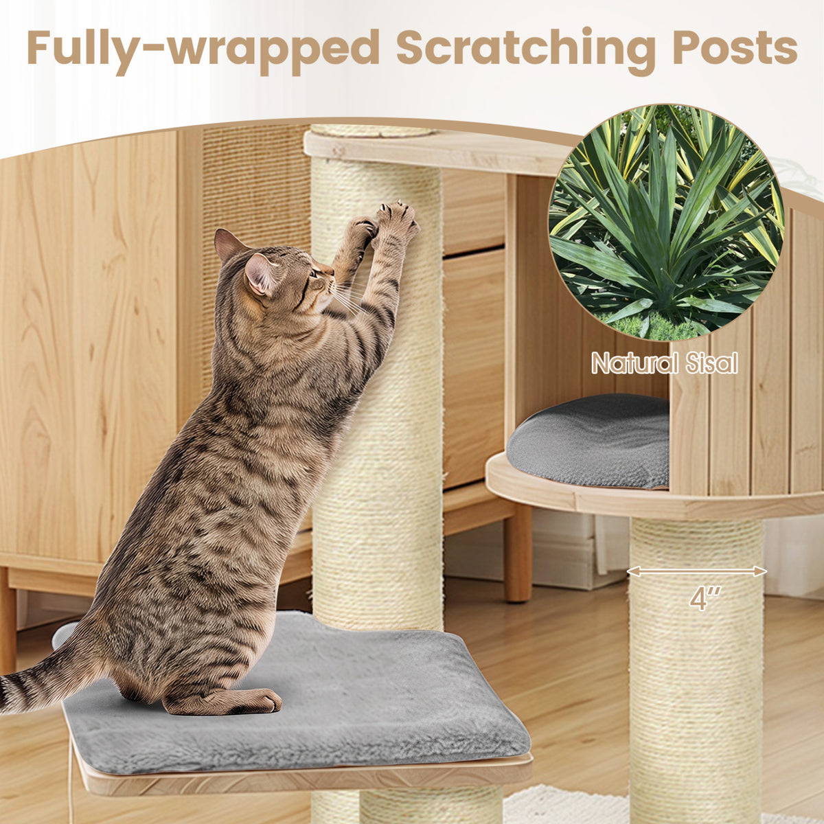 Cat Tree for Indoor Kittens  with Top Perch Condo Space and 3 Hanging Feather Toys-Gray