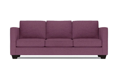 The Catalina Sofa is a three-seater in purple, featuring square arms and a modern design with three cushions and a low profile. It is displayed against a plain white background.