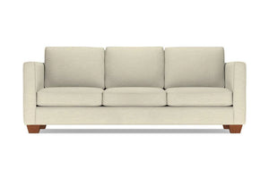The Catalina Sofa is a beige three-seater featuring square cushions and wooden legs. It showcases a modern, minimalist design and is displayed against a plain white background.