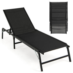 Chaise Lounge Chair Set of 2 Foldable Patio Lounge Chairs-Black