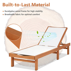Outdoor Wood Chaise Lounge Chair with 5-Postion Adjustable Back