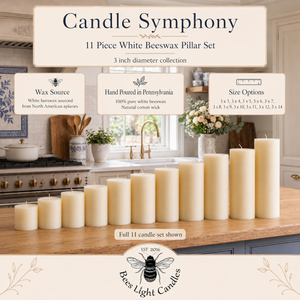 Candle Symphony 11 Piece White-Beeswax Pillar Set 3-Inch Diameter