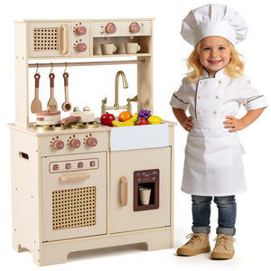 Chef Pretend Play Kitchen for Kids with Realistic Lights and Sounds-Yellow
