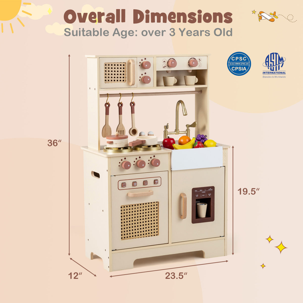 Chef Pretend Play Kitchen for Kids with Realistic Lights and Sounds-Yellow