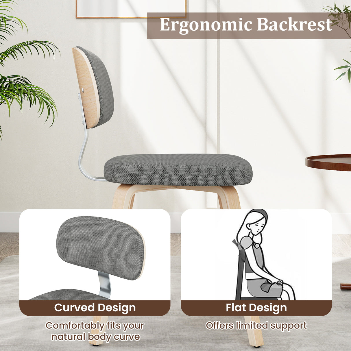 Chenille Fabric Upholstered Wooden Kitchen Chairs Set of 4-Gray