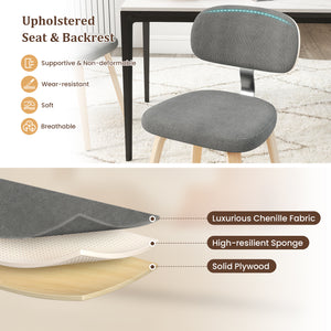 Chenille Fabric Upholstered Wooden Kitchen Chairs Set of 4-Gray
