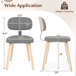 Chenille Fabric Upholstered Wooden Kitchen Chairs Set of 2-Gray