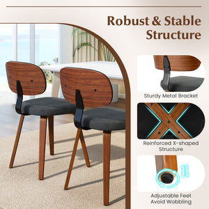 Chenille Fabric Upholstered Wooden Kitchen Chairs Set of 2-Dark Gray