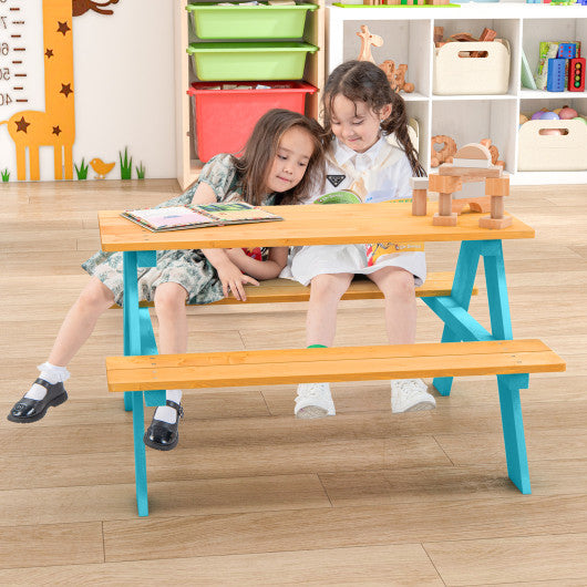 Children Outdoor Wooden Table with Bench Seats for Indoor and Outdoor Use-Natural