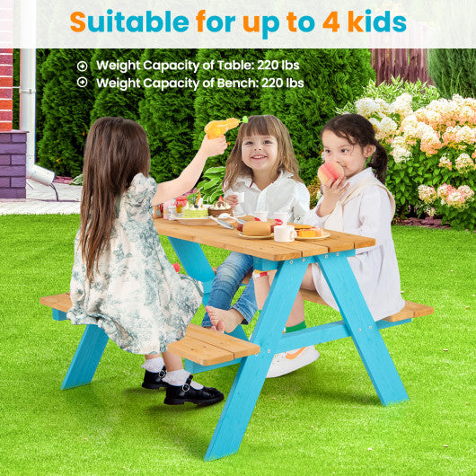 Children Outdoor Wooden Table with Bench Seats for Indoor and Outdoor Use-Natural