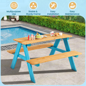 Children Outdoor Wooden Table with Bench Seats for Indoor and Outdoor Use-Natural