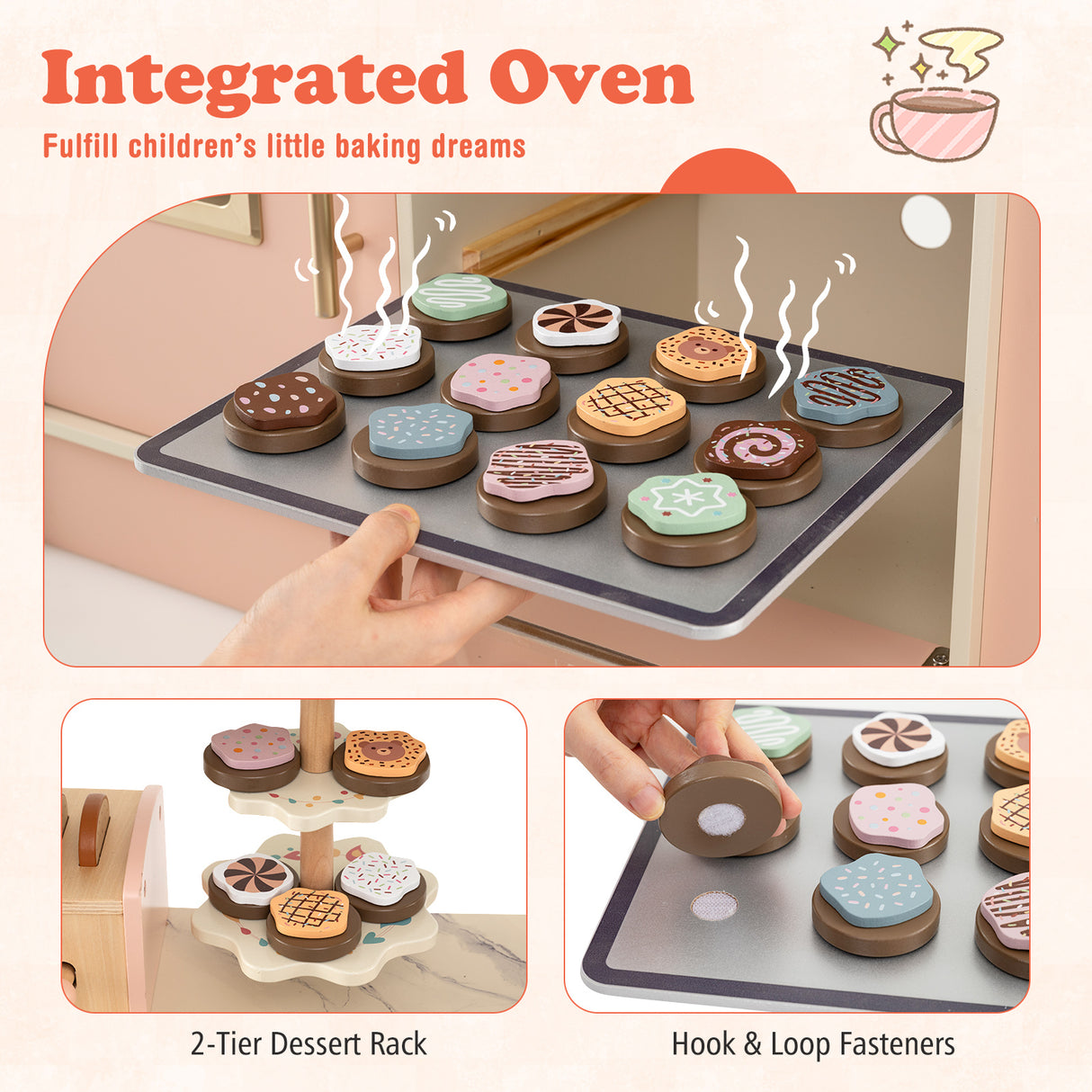 Children Pretend Toy Kitchen Playset with Light and Sound-Pink