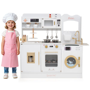 Children Pretend Toy Kitchen Playset with Light and Sound-White