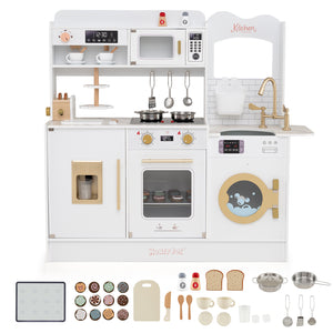Children Pretend Toy Kitchen Playset with Light and Sound-White