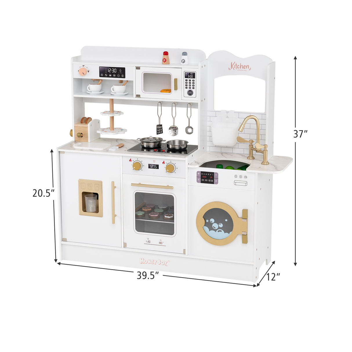 Children Pretend Toy Kitchen Playset with Light and Sound-White