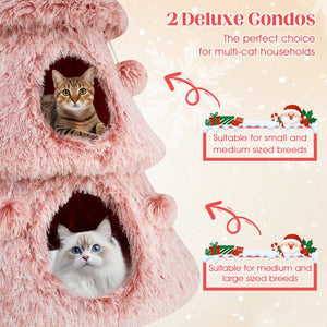 Christmas Cat Tree for Indoor Cats 48.5 inch Cute Cat Tower with 2 Large Condos Scratching Post-Pink