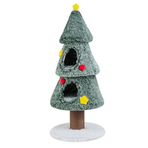 Christmas Cat Tree with 2 Condos Scratching Post and Decorative Stars-Green