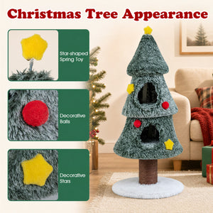 Christmas Cat Tree with 2 Condos Scratching Post and Decorative Stars-Green