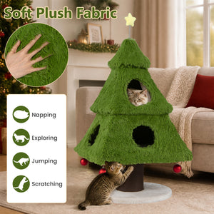 Christmas Cat Tree with Scratching Post and Dangling Balls for Indoor Cats-Green