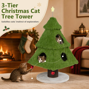 Christmas Cat Tree with Scratching Post and Dangling Balls for Indoor Cats-Green