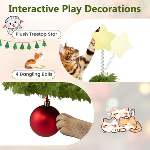 Christmas Cat Tree with Scratching Post and Dangling Balls for Indoor Cats-Green