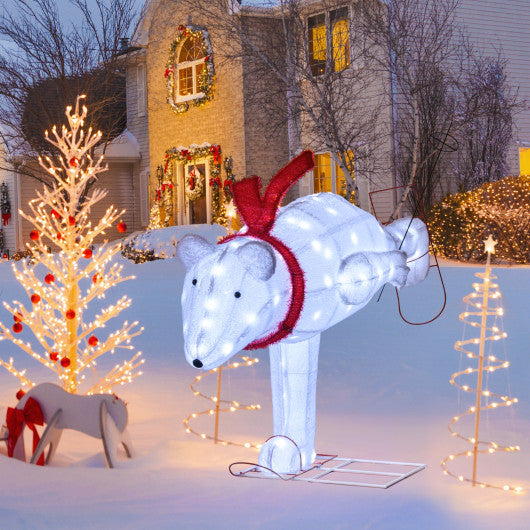 4.5 Feet Christmas Skiing Polar Bear with LED Lights and Ground Stakes