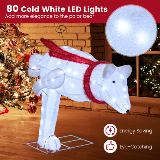 4.5 Feet Christmas Skiing Polar Bear with LED Lights and Ground Stakes