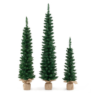 Set of 3 Pre-Lit Artificial Christmas Trees with 415 Green Branch Tips