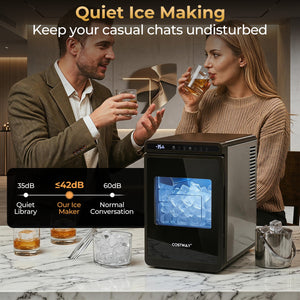 Clear Ice Cube Maker Countertop 1.6 Inches Large Square Ice Cubes-Silver