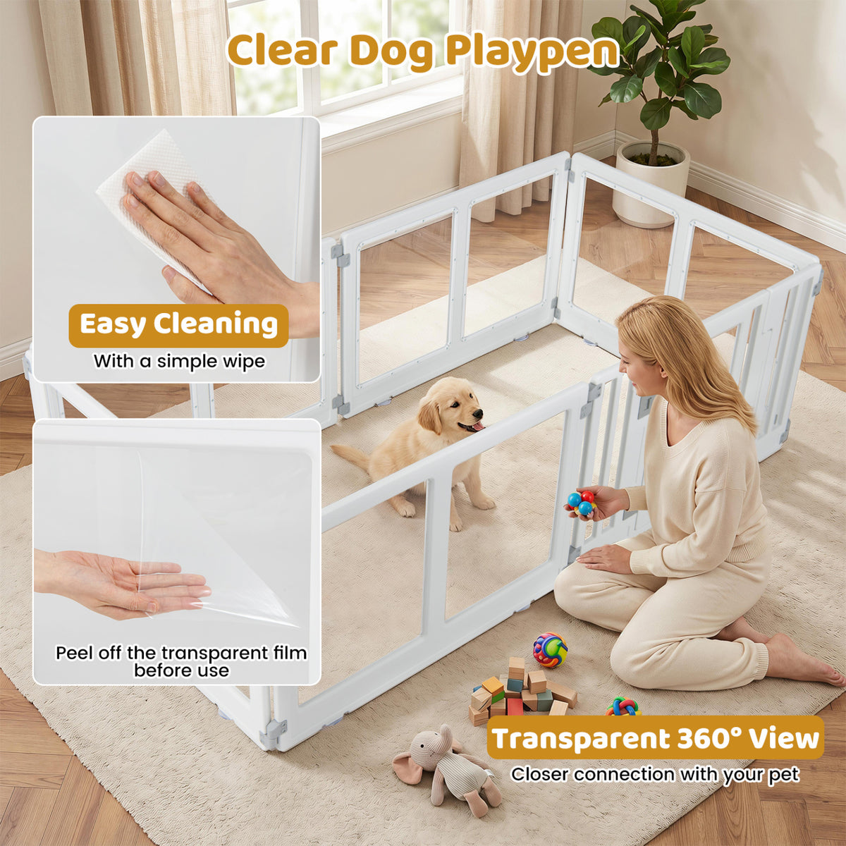 Clear Plastic Dog Playpen with Secure Locking Door-6 Panel