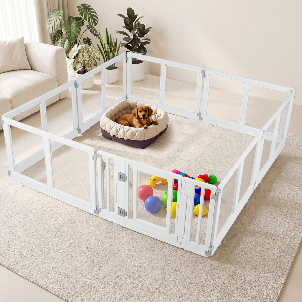 Clear Plastic Dog Playpen with Secure Locking Door-8 Panel
