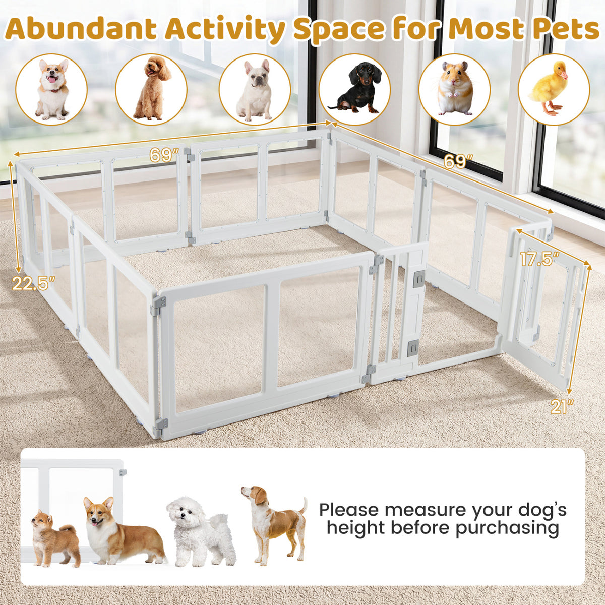 Clear Plastic Dog Playpen with Secure Locking Door-8 Panel