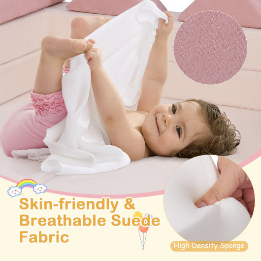 9-Piece Climb and Crawl Foam and Floor Playset with Breathable Suede Fabric-Pink