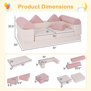 9-Piece Climb and Crawl Foam and Floor Playset with Breathable Suede Fabric-Pink