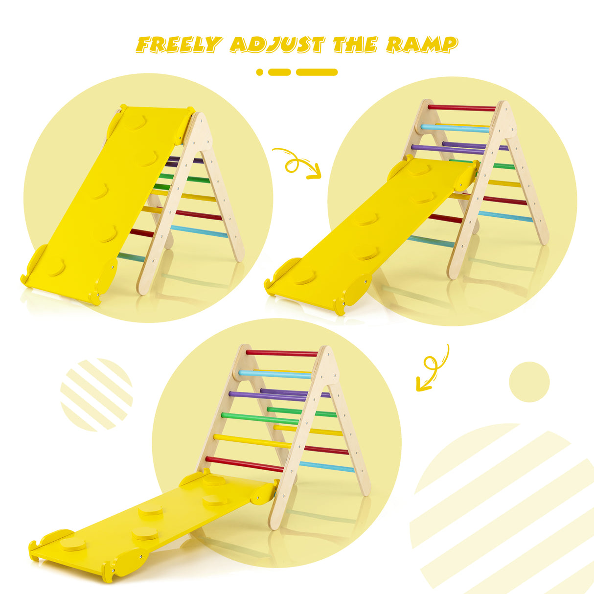 Patented 3-in-1 Wooden Climbing Triangle Set Triangle Climber with Ramp-Multicolor