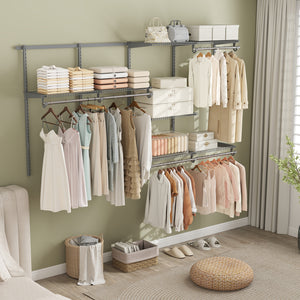 Closet System 4-8 FT Wall-Mounted Closet Shelves and Rod-Gray
