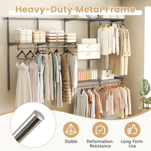 Closet System 4-8 FT Wall-Mounted Closet Shelves and Rod-Gray