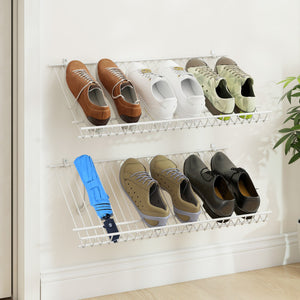 Closet Shelves Wall Mounted Set of 2 Metal Wire Shoe Racks