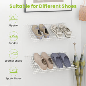 Closet Shelves Wall Mounted Set of 2 Metal Wire Shoe Racks