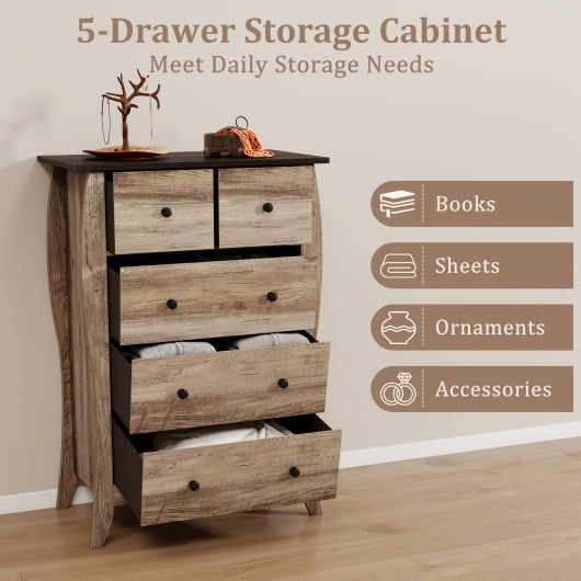 Closet Storage Organizer with 5 Folding Fabric Drawers and Anti-tipping Kit-Brown