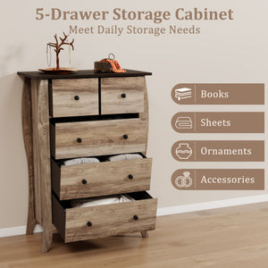 Closet Storage Organizer with 5 Folding Fabric Drawers and Anti-tipping Kit-Brown