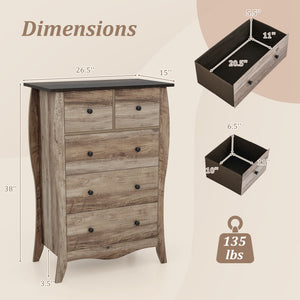 Closet Storage Organizer with 5 Folding Fabric Drawers and Anti-tipping Kit-Brown