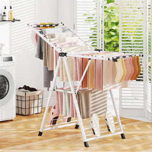 Clothes Drying Rack with Height Adjustable Wings-White