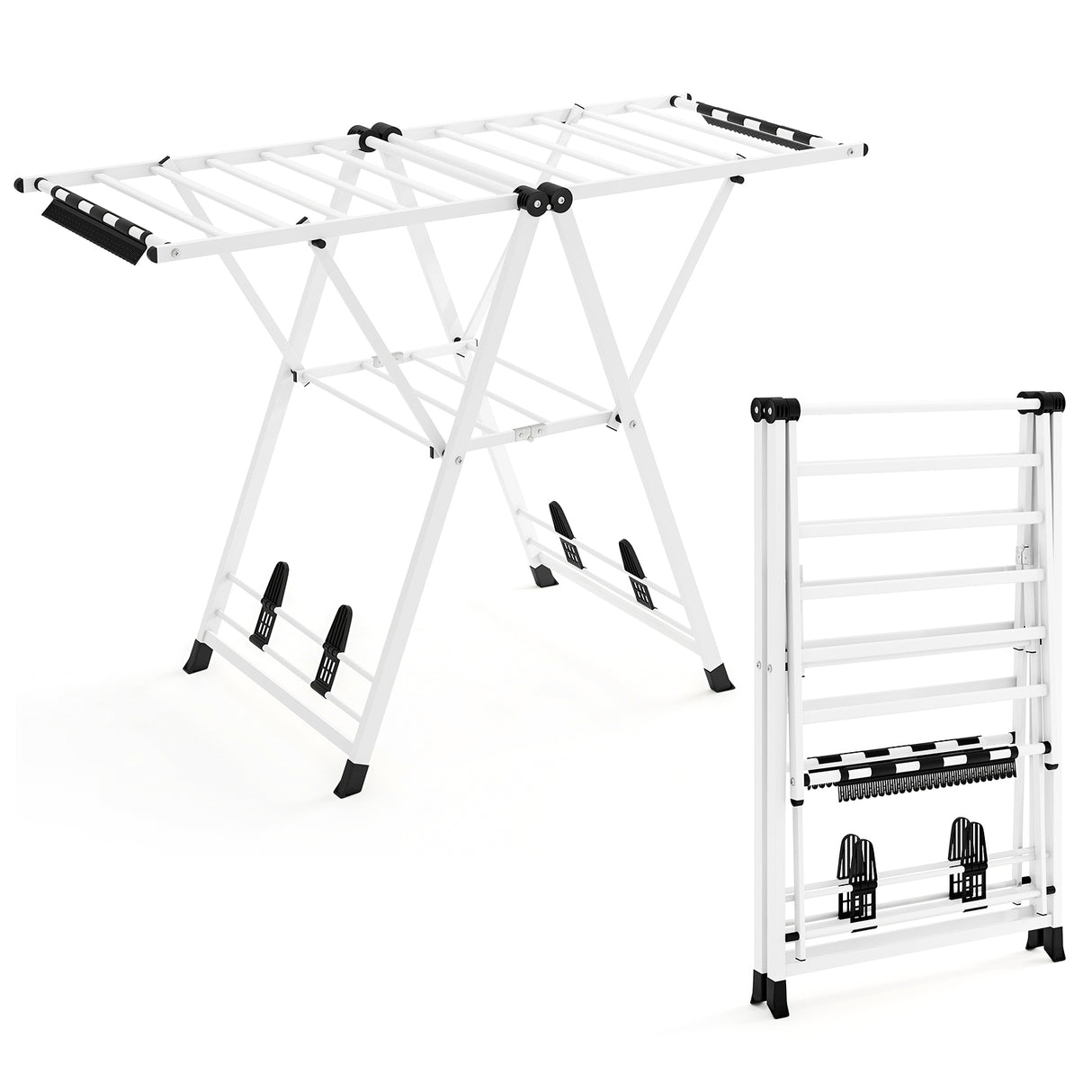 Clothes Drying Rack with Height Adjustable Wings-White